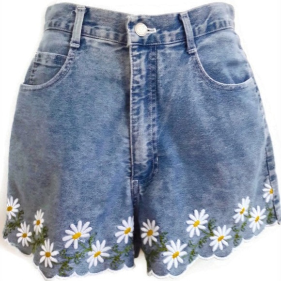 Enchante Collection Pants - Enchante Shorts Super High Waist Daisy Flowers S